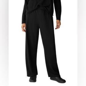 Eileen Fisher Women Black Viscose Crepe Stretch Straight Ankle Crop Pants Large
